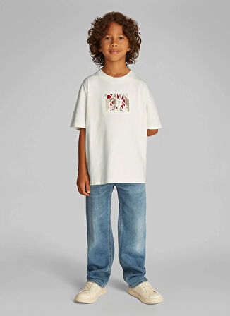 Calvin Klein Baskılı Ekru Erkek Çocuk T-Shirt IB0IB02445YAS