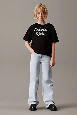 Kız Çocuk Script Logo Boxy T-Shirt - Siyah | 12 Yaş