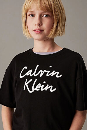 Kız Çocuk Script Logo Boxy T-Shirt - Siyah | 12 Yaş