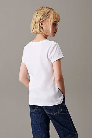 Kız Çocuk Ck Script Logo Slim T-Shirt - Beyaz | 12 Yaş