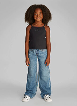 Siyah Kız Çocuk Kare Yaka Dar Kalıp Baskılı T-Shirt IG0IG02868BEH