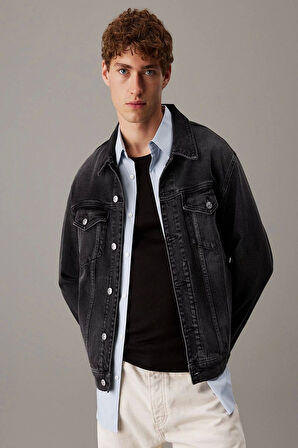 Calvin Klein Erkek Dar Kesim Denim Siyah Kot Ceket