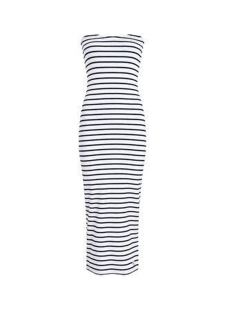 Calvin Klein Jeans Halter Yaka Çizgili Beyaz Uzun Kadın Elbise J20J2252630K4