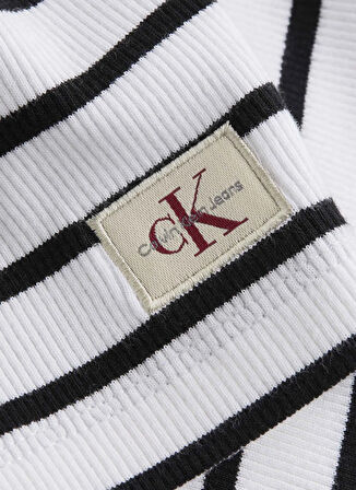 Calvin Klein Jeans Halter Yaka Çizgili Beyaz Uzun Kadın Elbise J20J2252630K4
