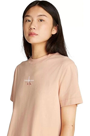 Calvin Klein Jeans Kadın Pamuklu Logolu Bej T-shirt Elbise