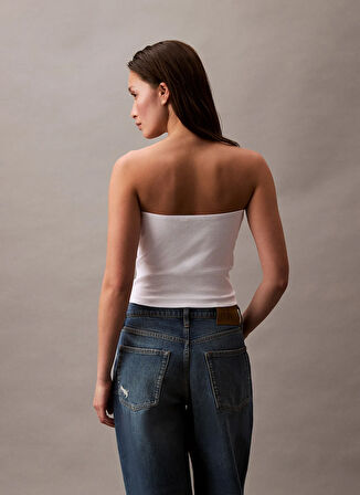 Calvin Klein Jeans Straplez Yaka Düz Beyaz Kadın T-Shirt J20J225310YAA
