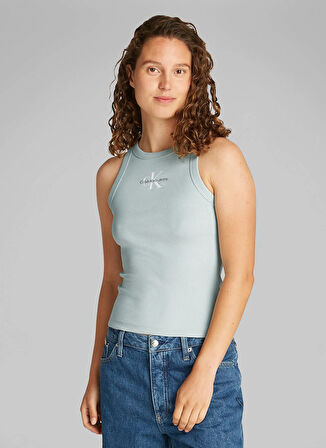 Calvin Klein Jeans Yuvarlak Yaka Baskılı Mavi Kadın T-Shirt J20J225301CDV