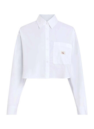 Calvin Klein Jeans Normal Gömlek Yaka Düz Beyaz Kadın Gömlek J20J225078YAF