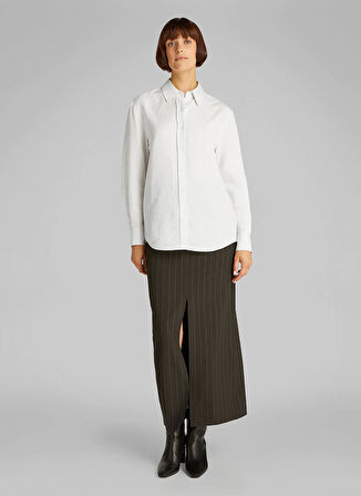 Calvin Klein Standart Gömlek Yaka Düz Ekru Kadın Gömlek K20K208321ADA