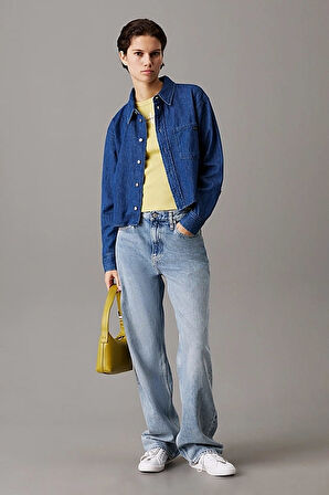 Kadın Ck Crop Dad Denim Gömlek - Mavi | L
