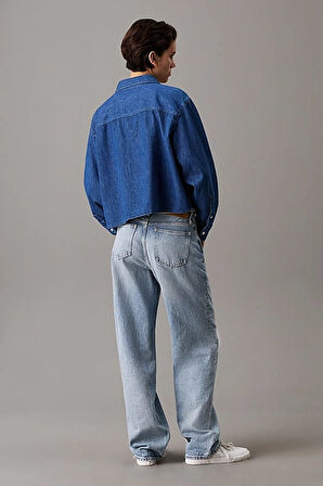 Kadın Ck Crop Dad Denim Gömlek - Mavi | L