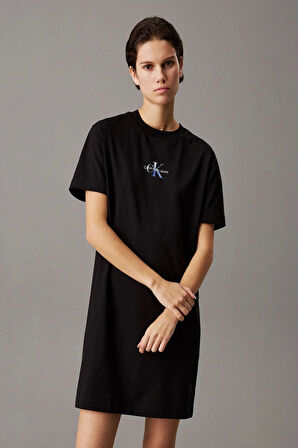 Calvin Klein Jeans Kadın Pamuklu Logolu Siyah T-shirt Elbise