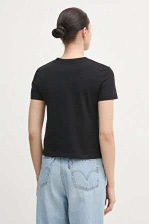Calvin Klein Kadın Siyah Grafik Baskılı Siyah T-shirt
