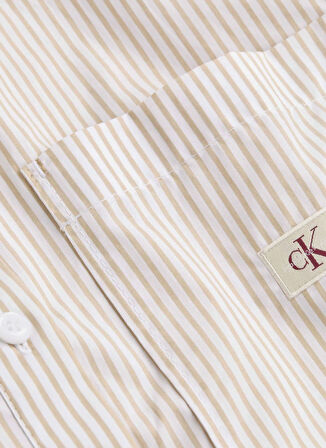 Calvin Klein Jeans Normal Normal Gömlek Yaka Gömlek Yaka Çizgili Çizgili Beyaz - Bej Kadın Gömlek J20J225078YAA J20J225078YAA