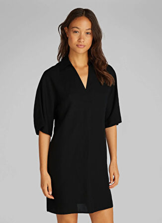 Calvin Klein Gömlek Yaka Düz Siyah Mini Kadın Elbise K20K208382BEH