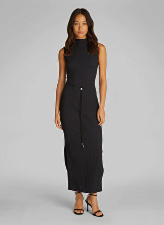 Calvin Klein Dik Yaka Düz Siyah Standart Kadın Elbise K20K208304BEH