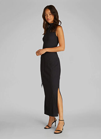 Calvin Klein Dik Yaka Düz Siyah Standart Kadın Elbise K20K208304BEH