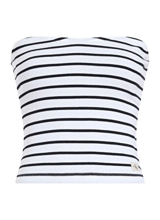 Straplez Yaka Çizgili Beyaz Kadın T-Shirt J20J2253100K4