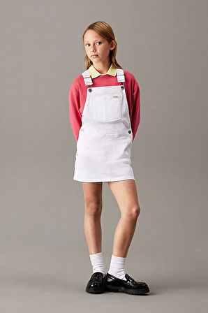 Kız Çocuk Slim Kot Salopet Elbise - Beyaz | 12 Yaş