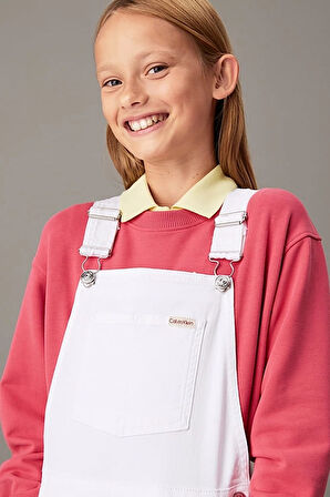 Kız Çocuk Slim Kot Salopet Elbise - Beyaz | 12 Yaş