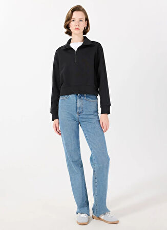 Calvin Klein LVGWS5W312UB1-PW - Siyah Fermuarlı Yaka Normal Düz Kadın Sweatshırt