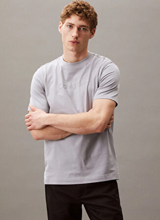 Calvin Klein LVGMS5K182IB9-PW - Gri Yuvarlak Yaka Normal Düz Erkek T-Shirt