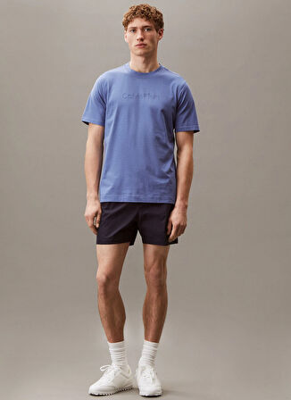 Calvin Klein LVGMS5K182T0Z-PW - Mavi Yuvarlak Yaka Normal Düz Erkek T-Shirt