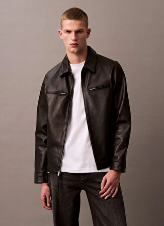 Calvin Klein Siyah Erkek Deri Ceket LV04LB901GUB1_LS 2 PKT LEATHER JACK