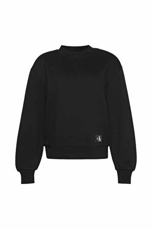 Kadın Bisiklet Yaka Logolu Sweatshirt - Siyah | L
