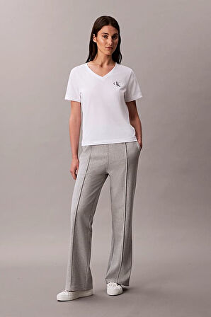 Kadın Geniş Paça Önü Dikişli Eşofman Altı - Gri Melanj | L