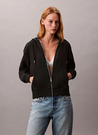 Calvin Klein Jeans Kapüşon Yaka Düz Siyah Kadın Sweatshırt LV047B237GUB1