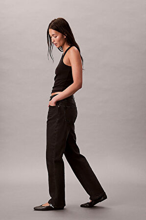 Kadın Yüksek Bel Düz Paça Jean Pantolon - Siyah | 30