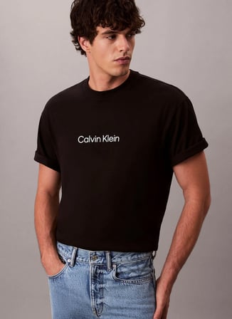 Calvin Klein Siyah Erkek Bisiklet Yaka T-Shirt LV040HM228UB1_SS RLXD 16s STD LOGO