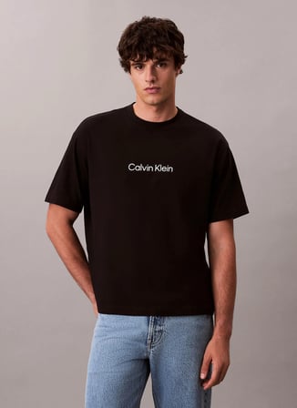 Calvin Klein Siyah Erkek Bisiklet Yaka T-Shirt LV040HM228UB1_SS RLXD 16s STD LOGO