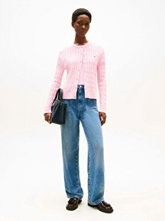 Tommy Hilfiger Kadın Pamuklu Orta Kalınlıkta Örgü Bisiklet Yaka Pembe Kazak WW0WW46514TOL