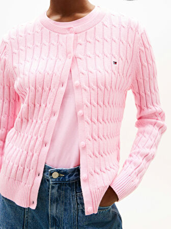 Tommy Hilfiger Kadın Pamuklu Orta Kalınlıkta Örgü Bisiklet Yaka Pembe Kazak WW0WW46514TOL