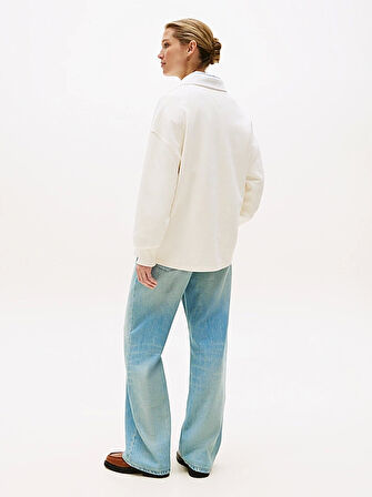 Tommy Hilfiger Kadın Yazı Baskılı Pike Rugby Beyaz Sweatshirt WW0WW45779YA8