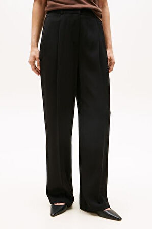 Kadın Rahat Kalıp Düz Paça Kumaş Pantolon - Siyah | 42