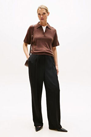 Kadın Rahat Kalıp Düz Paça Kumaş Pantolon - Siyah | 42