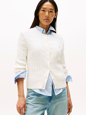 Tommy Hilfiger Pamuklu Saç Örgülü Orta Kalınlıkta Bisiklet Yaka Uzun Kollu Kadın Kazak WW0WW46514YA8