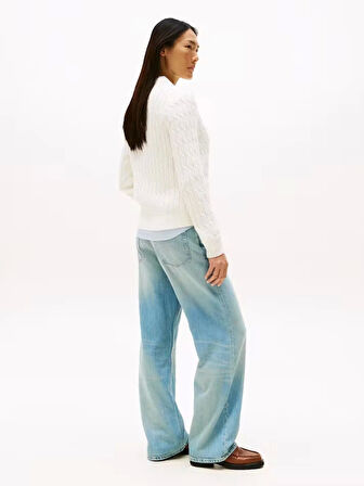 Tommy Hilfiger Pamuklu Saç Örgülü Orta Kalınlıkta Bisiklet Yaka Uzun Kollu Kadın Kazak WW0WW46514YA8