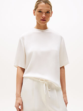 SATEEN C-NECK RELAXED t-shirt Kadın Beyaz Bluz - WW0WW45900