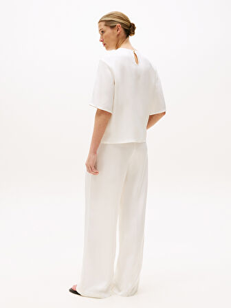 SATEEN C-NECK RELAXED t-shirt Kadın Beyaz Bluz - WW0WW45900