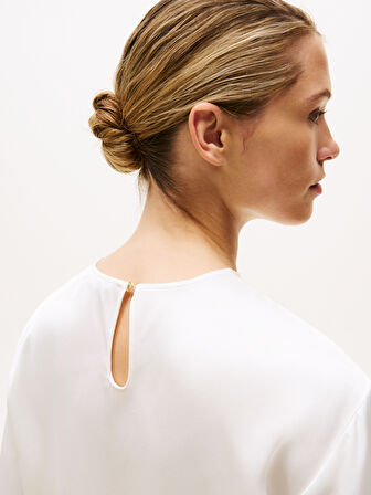 SATEEN C-NECK RELAXED t-shirt Kadın Beyaz Bluz - WW0WW45900