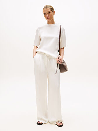 SATEEN C-NECK RELAXED t-shirt Kadın Beyaz Bluz - WW0WW45900