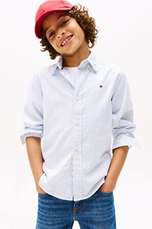 Erkek Çocuk Çizgili Düğmeli Yaka Gömlek - Açık Mavi | 6 Yaş