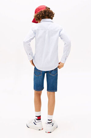 Erkek Çocuk Çizgili Düğmeli Yaka Gömlek - Açık Mavi | 6 Yaş