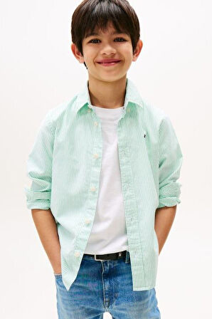 Erkek Çocuk Çizgili Düğmeli Yaka Gömlek - Mint Yeşili | 6 Yaş