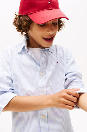 Erkek Çocuk Çizgili Düğmeli Yaka Gömlek - Açık Mavi | 7 Yaş