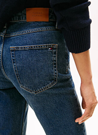 Tommy Hilfiger Yüksek Bel Dar Paça Straight Koyu Mavi Kadın Denim Pantolon WW0WW456721BK